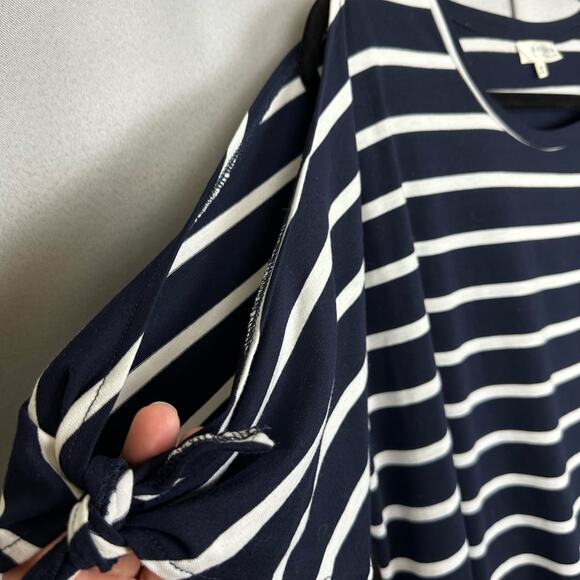 Women's Hayden Los Angeles Navy Blue & White Stripe Cold Shoulder Blouse- Size L - Picture 4 of 7